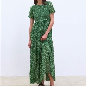 Zara Green Floral Maxi Dress with smocked top
